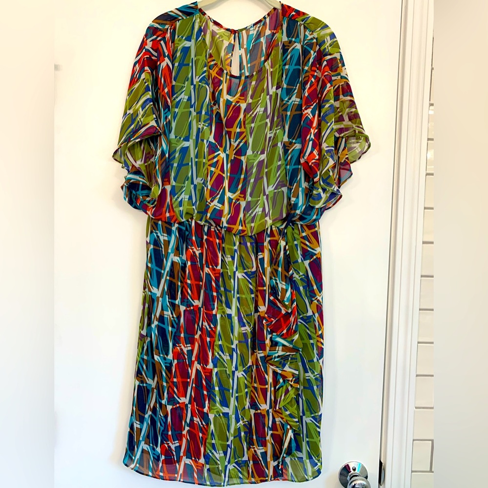 Donna Ricco NEW Dress Multi-color, attached shell is turquoise, size 14